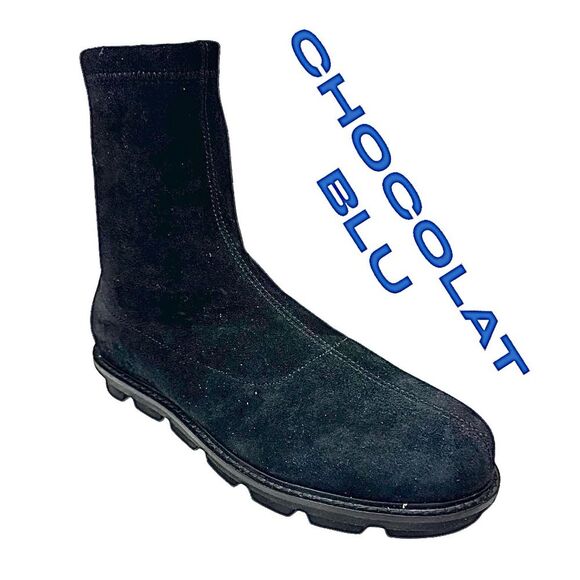 Chocolat Blu Boots Womens 7 M Black Suede Leather Heeled Zip Ankle Booties - Picture 1 of 8